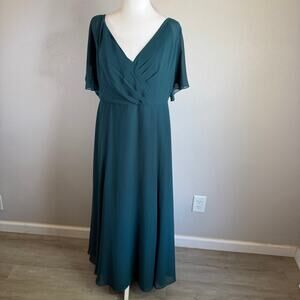 Jenny Yoo Deep Teal VNeck Chiffon Split Flutter Sleeve Bridesmaid Dress Women 16